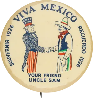 Uncle Sam Mexican Figure Handshake1926 Souvenir PNG Image