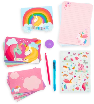 Unicorn Themed Stationery Collection PNG Image