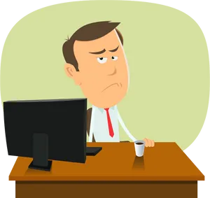 Unimpressed Cartoon Businessmanat Desk PNG Image