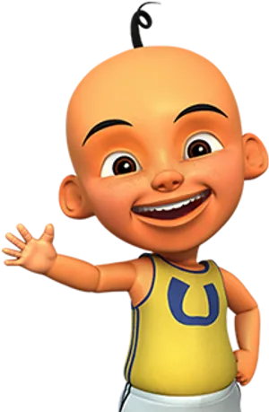 Upin Animated Character Waving PNG Image