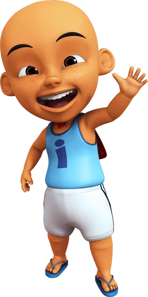 Upin_ Character_ Waving_ Hello PNG Image