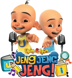 Upin Ipin Jeng Jeng Jeng Singing PNG Image