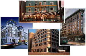 Urban Hotel Exteriors Collage PNG Image