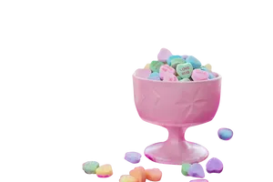 Valentines Candy Heartsin Pink Bowl PNG Image