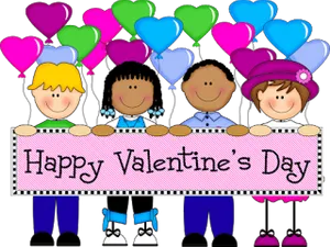 Valentines Day Cartoon Children Banner PNG Image