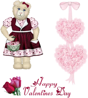 Valentines Day Teddy Bearand Hearts PNG Image