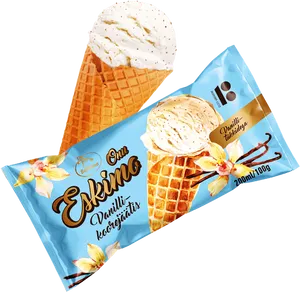 Vanilla Ice Cream Cone Packaging PNG Image