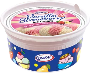 Vanilla Strawberry Ice Cream Tub Unikai PNG Image