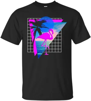 Vaporwave Flamingo T Shirt Design PNG Image