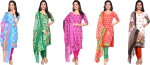 Variety Traditional Indian Salwar Kameez Collection PNG Image