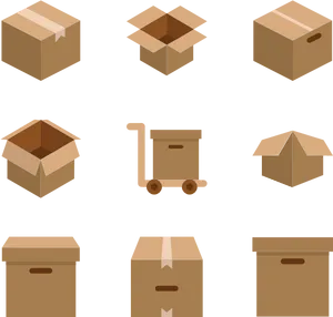 Varietyof Cartoon Shipping Boxes PNG Image