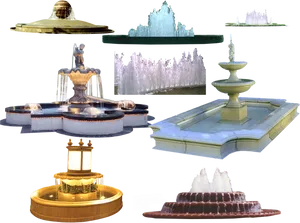 Varietyof Fountains Collage PNG Image