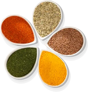 Varietyof Spicesin Bowls PNG Image