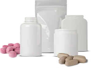 Varietyof Supplement Containersand Pills PNG Image