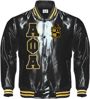 Varsity Jacket Black Gold Greek Letters PNG Image