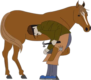 Veterinarian Checking Horse Health PNG Image