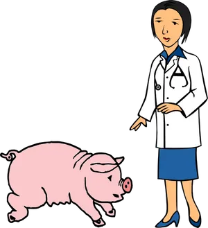 Veterinarian Examining Pig Clipart PNG Image