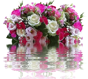 Vibrant Birthday Flower Bouquet Reflection PNG Image