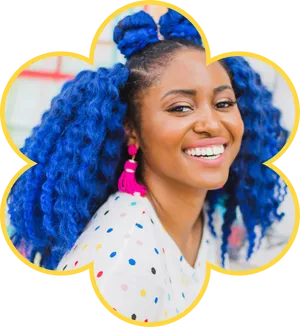 Vibrant Blue Hair Smile PNG Image