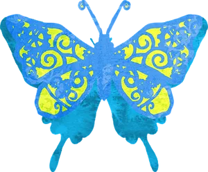 Vibrant_ Blue_ Yellow_ Butterfly_ Art PNG Image