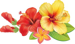 Vibrant Hawaiian Flowers Illustration PNG Image