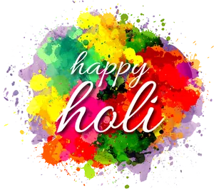 Vibrant Holi Celebration Greeting PNG Image