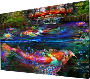 Vibrant Koi Pond Artwork PNG Image