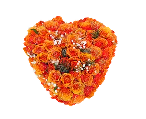 Vibrant Orange Floral Heart PNG Image