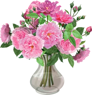 Vibrant Pink Roses Bouquet PNG Image