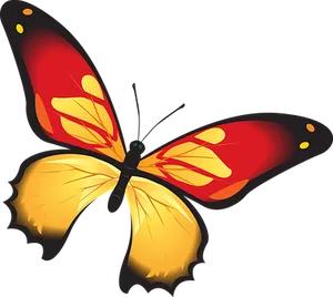 Vibrant Red Yellow Butterfly Illustration PNG Image