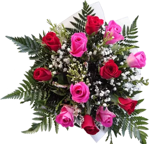 Vibrant Rose Bouquet Top View.png PNG Image