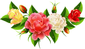 Vibrant Roses Vector Design PNG Image