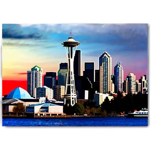 Vibrant Seattle Skyline Art Png Ijd3 PNG Image