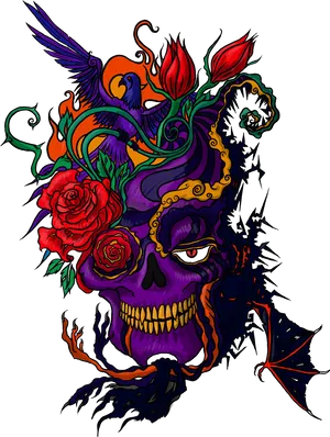 Vibrant_ Skull_and_ Floral_ Artwork PNG Image