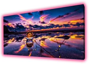 Vibrant_ Sunset_ Reflection_with_ Light_ Sculpture PNG Image