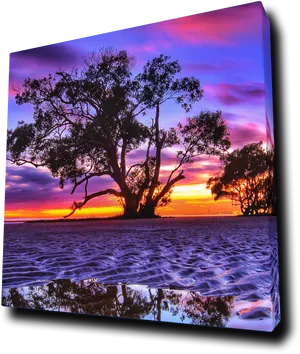 Vibrant_ Sunset_ Silhouette_ Tree_by_ Water PNG Image