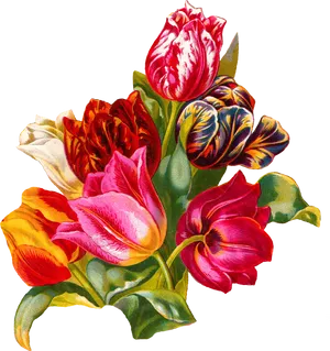 Vibrant_ Tulip_ Bouquet_ Artwork PNG Image