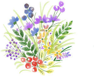 Vibrant Watercolor Floral Arrangement PNG Image