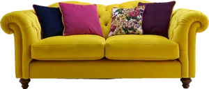 Vibrant Yellow Chesterfield Sofawith Cushions.jpg PNG Image