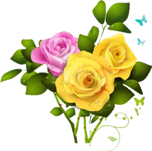 Vibrant Yellowand Pink Roses PNG Image