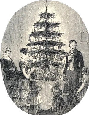 Victorian Christmas Tree Illustration PNG Image