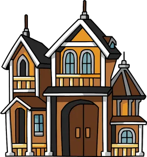 Victorian Style Cartoon Mansion PNG Image