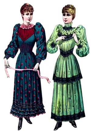 Victorian Women Fashion Illustration PNG Image