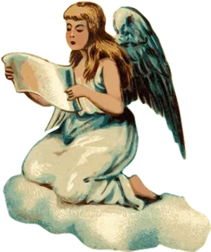 Vintage Angel Reading Scroll PNG Image