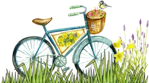 Vintage Bicyclewith Flowersand Bird PNG Image
