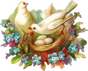 Vintage Birds Nest Floral Decoration PNG Image