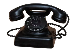 Vintage Black Rotary Telephone PNG Image