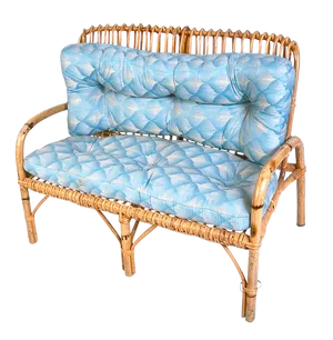 Vintage Blue Cushioned Bamboo Loveseat PNG Image