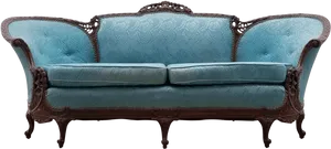 Vintage Blue Velvet Couch PNG Image