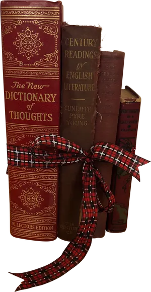 Vintage Books Boundwith Checkered Ribbon PNG Image